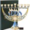Matashi Hand Painted Enamel Menorah Candelabra W/ A Star Of David And Hanukkah Design Embellished W/ Gold Accents And
